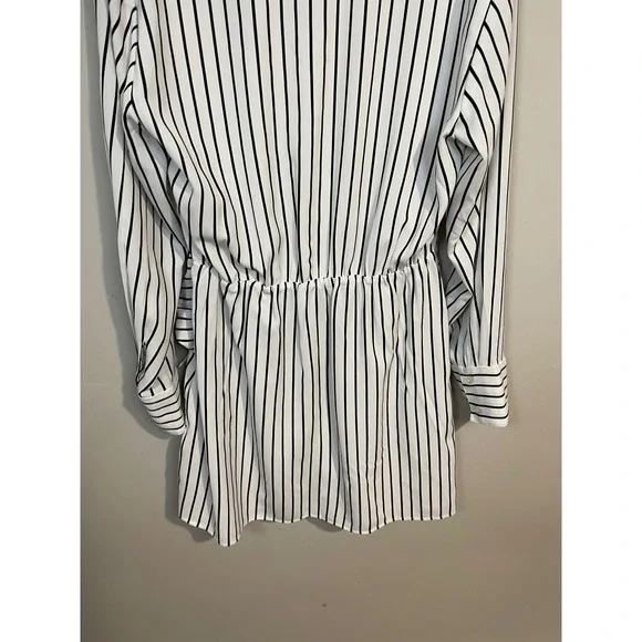 Abercrombie & Fitch Drapey Shirt Dress In White and Black Stripe Size Large - Picture 8 of 11